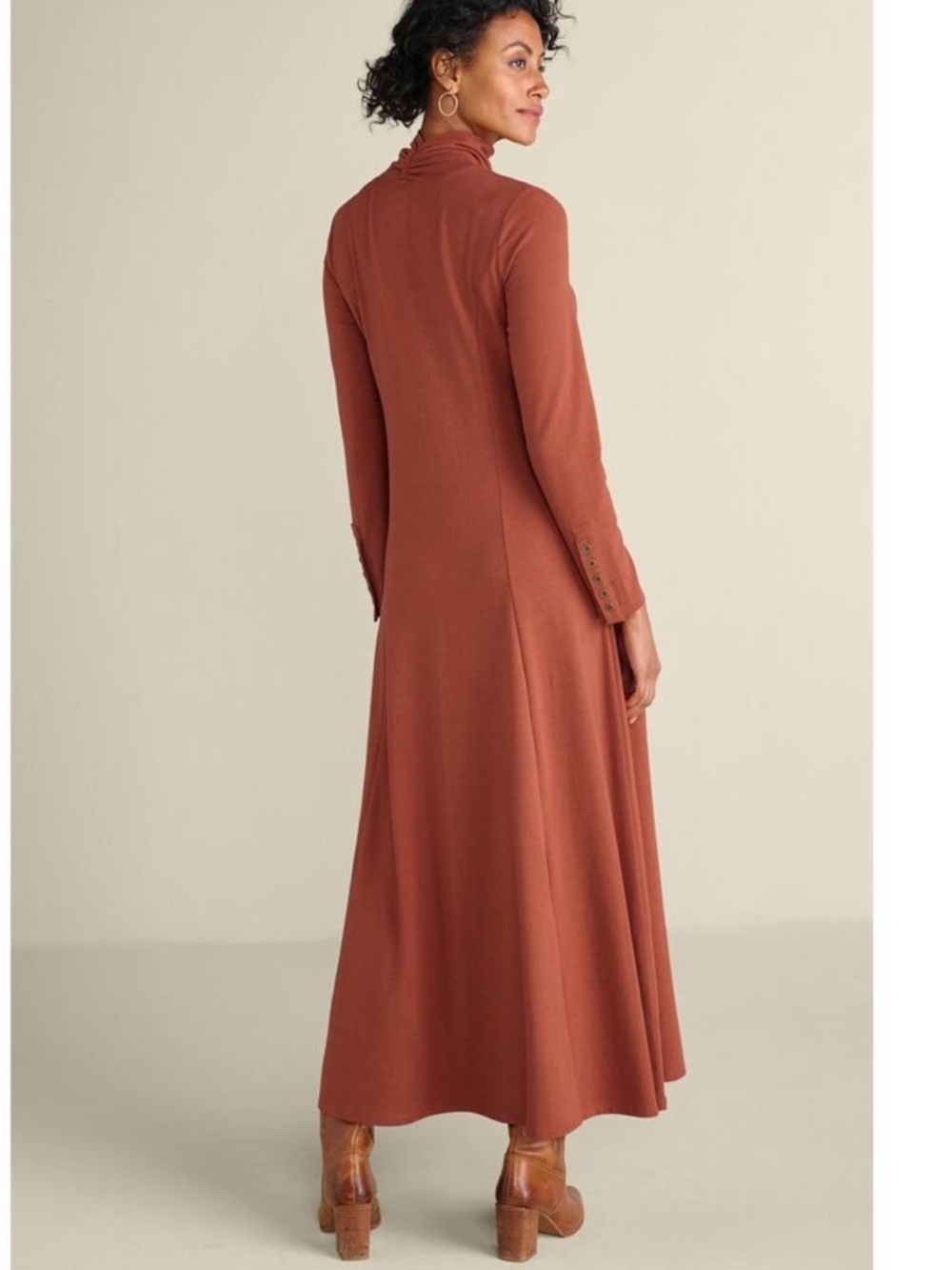 Soft Surroundings Jackie Jersey Knit Turtleneck Maxi Dress terracotta  M Orange